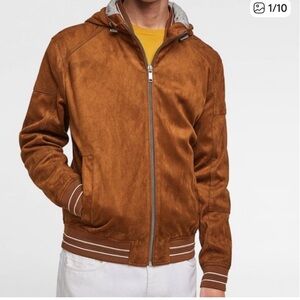 Zara Men's Brown Suede Bomber Jacket